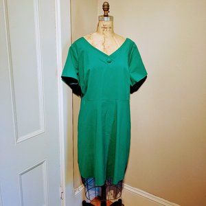 Myrtlewood Mod Pinup Green V Neck Dress 3X